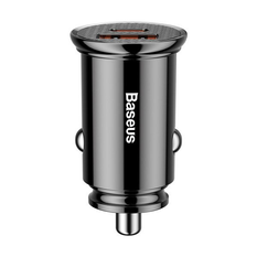 Caricabatterie da auto BASEUS circolare in plastica con porte USB-A e USB-C da 30 W.