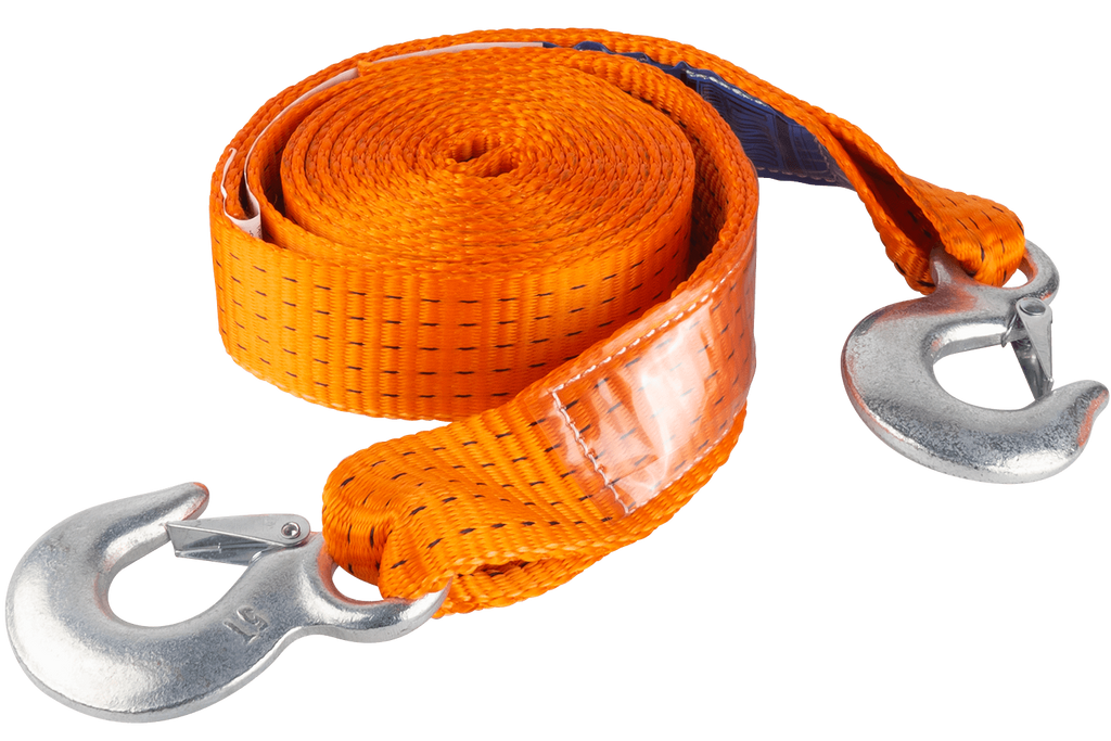 Cavo di traino con ganci HERMON, lunghezza 4,5 m/50 mm/5 t, colore arancione.