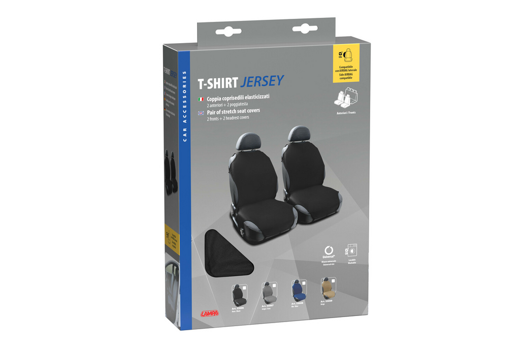 Set di coprisedili per auto LAMPA T-shirt neri, per i sedili anteriori