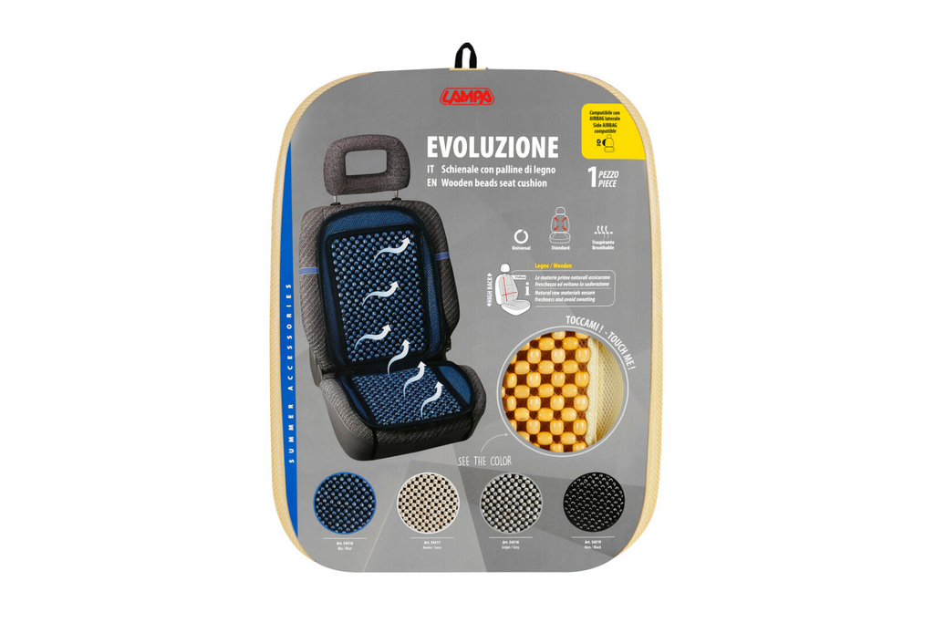 Cuscino per sedile auto LAMPA Evoluzione con perline di legno color avorio, tappetino per sedile auto
