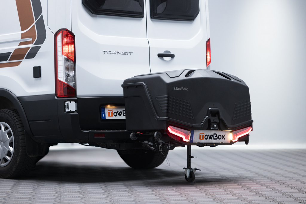 Box portabagagli da gancio traino Camper Alpha nero LED (lungo)